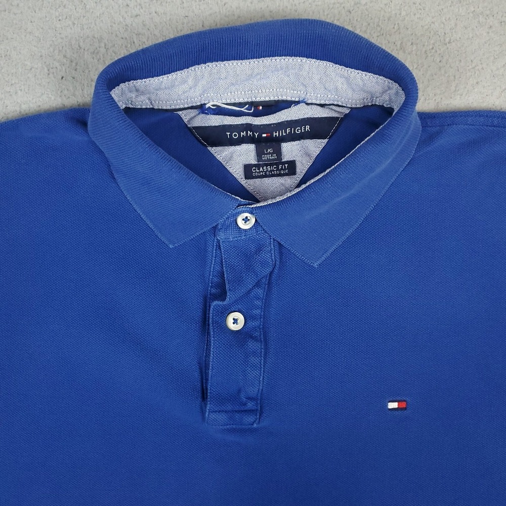 Tommy Hilfiger Classic Fit Solid Blue Mens Short Sleeve Polo Shirt Size Large